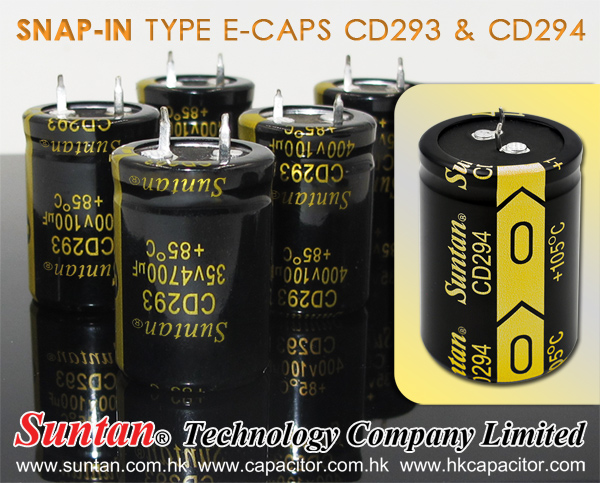 Suntan Update Price for Snap-in Type E-caps CD293 & CD294,Aluminum Electrolytic Capacitors